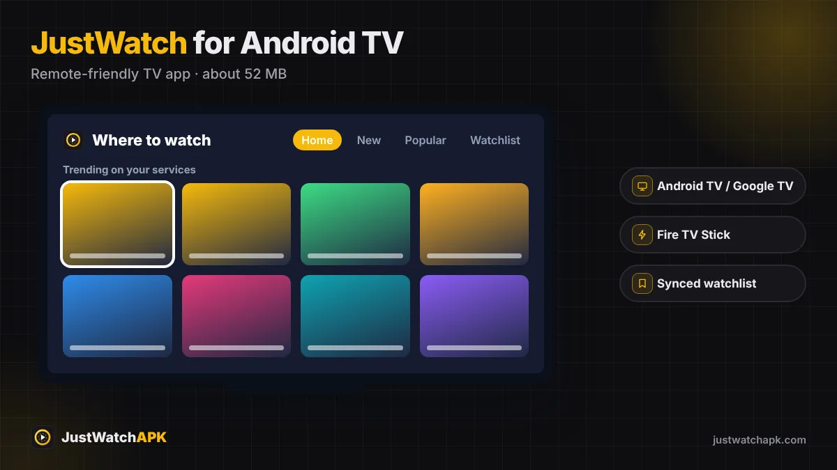 JustWatch APK for Android TV on a television screen