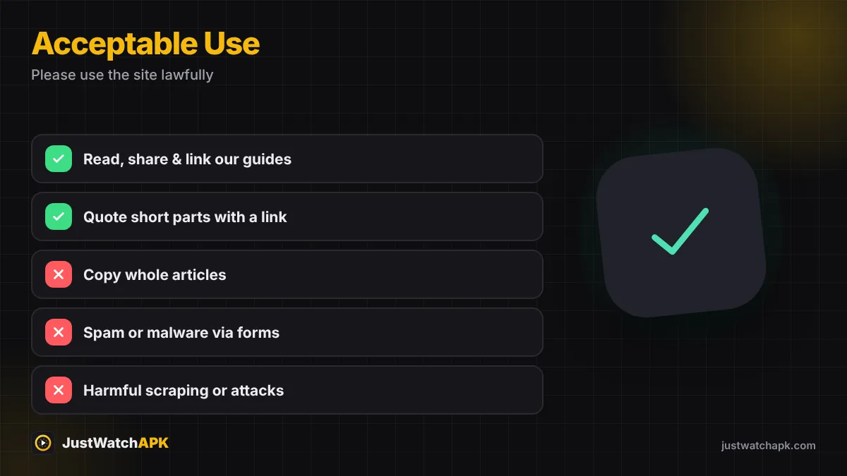 Acceptable use rules for JustWatchAPK website visitors